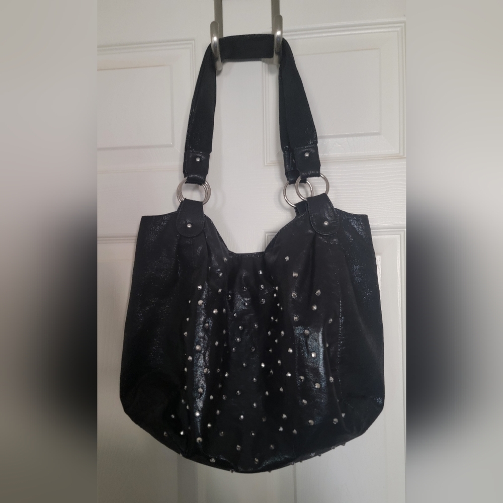 Joan Boyce Black Studded Shoulder Tote Bag